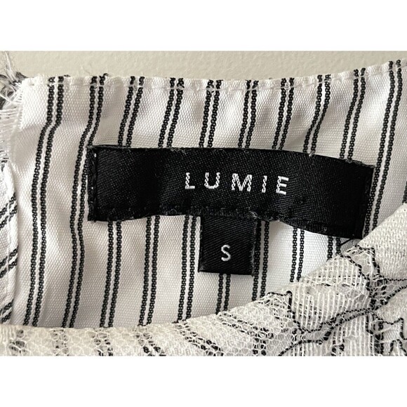 Lumie Black & White Lace Top Size S Bell Sleeves Striped Underlay Babydoll - Picture 4 of 9